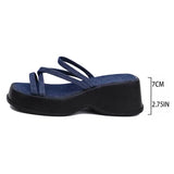 Pbong  Denim Cross Strap Platform Sandals Woman Plus Size Fashion Thick Sole Slippers for Women Summer Wedge Heels Sandalias Mujer