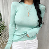 Pbong  Spring Autumn Thin Sweaters Women Slim Fitting Sexy Slightly Transparent Jumpers Soft Elasticity Long Sleeved Knitted T-shirts