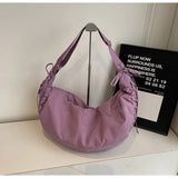 Chic Soft Nylon Crossbody Bag with Gathered Strap Casual Drawstring Crescent Shoulder Purse for Women Everyday Large Tote Bag