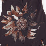 Vintage Asymmetrical Flowers Printing Mesh Dress
