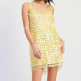 Pbong  Women Sequin Mesh Mini Dress Sleeveless Tie-Back Layered Bodycon Short Dress Coquette Sparkly Party Nightclub Dress