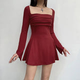 Black Square Neck A-Line Flare Sleeve Dress