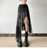 Vintage Sexy Slit Skirt Women Y2k Elegant Irregular Sweet Ruffle Skirts Korean Style Tulle Streetwear Layered Skirts