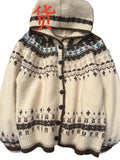 Pbong  Lush Knitted Lazy Style Winter Sweater Coat Single Button Fair Isle Motif Soft Cozy Hooded Ultra Long Sleeve Macaron Color Kn...
