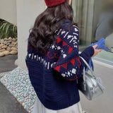 Woman Fair Isle Sweater Polo Collar Button Front Cozy Knit Pullvers Jumper Female Autumn Winter Preppy Vintage Outfit