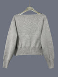 Pbong  New Autumn Winter Laid-back Style Loose Shoulder Design Knitted Top Women's High Waist Slimming Sweater Street Fashion