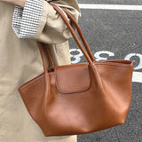 Pbong  Fashion PU Chic Tote Handbag Retro Solid Color Underarm Pouch Commute Daily Shoulder Bag Large Capacity Top-Handle Bags