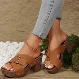 Pbong  Sandal of Women British Style Rome Shoe Comfy Soft High Heels Sandalias Metal Buckle Casual Slipper Wedge Platform Sandal