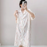 Pbong  Plaid Shirt Skirt Long Nightgown Spring Summer New Women's Sleepwear Homewear Elegant Cardigan Nightdress Lingerie Loungewear