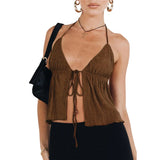 Sexy Summer Cami Top Bowknot Lace-Up Sleeveless Cropped Vest Elegant Youth Clothes Women Fashion Off Shoulder New