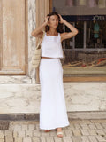 Cotton Linen Tank Top And Long Skirt Two Piece Set White Vest + Long Skirt Vacation Suit Simple Summer Woman Clothing 2025 Mew