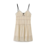 French Fashion Bow Short Dress 2025 New High Waist Loose Casual Slip Dress Chic Vestidos Double Layer Summer Woman Clothing