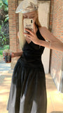 V-neck Slim Halter Dress Women Pleated Design Long Skirt Solid Vintage Y2k Dresses Korean Fashion Vestidos Para Mujer