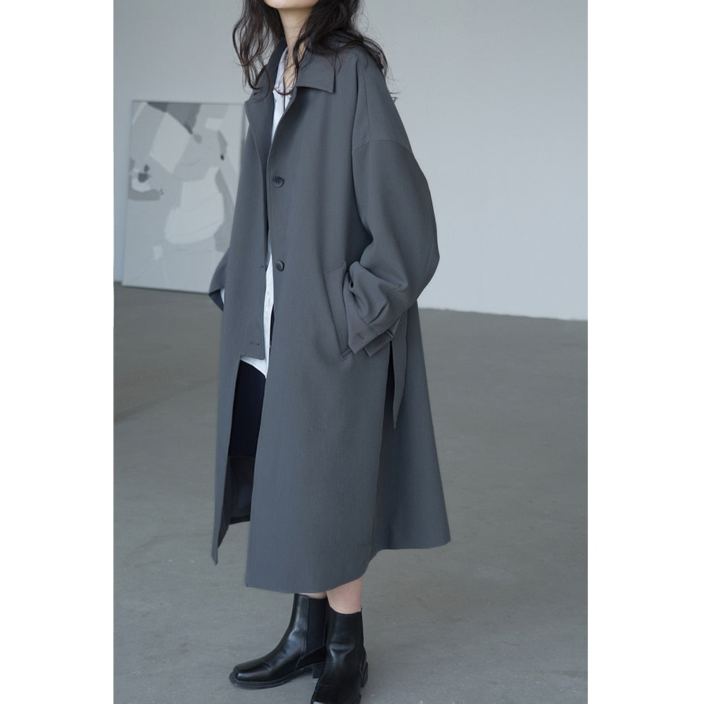 Women's Long Trench Coat Single-breasted Casual Belted Waist Women Windbreaker Overcoat Female Cloth Spring Autumn
