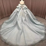 Pbong  Light Blue Princess Quinceanera Dresses Vestidos De 15 Quinceañera Lace Appliqued Beaded Women Party Dress With Bow