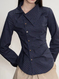 Vintage Slim Plaid Shirt Women Elegant Fall Long Sleeve Design Blouse Casual Preppy Style Female Retro Korean Sweet Tops