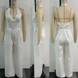 Sexy Halter Backless Wide Leg Jumpsuit Woman Sleeveless V-neck Elegant Romper Corset High Waist One Pieces Overalls Club Outfits