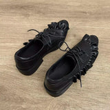 Pbong  Fashion Lace-up Genuine Leather Women Pumps Shoes Woman Mid Heels Loafers Shoes Round Toe Summer Casual Party Ladies 35-40