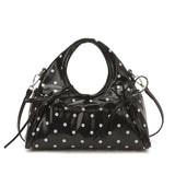Women's Small PU Polka Dot Ruched Bow Handbag Retro Sweet Cool Aesthetic Daily Street Crossbody Bag New Handbags
