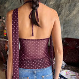 Vintage Summer American Halter Spliced Fungus Edge Tank Tops Y2k Thin Euramerican Casual Tops Harajuku High Street Camisole