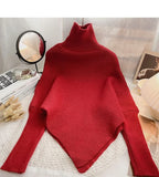 Asymmetric Knit Poncho Sweater for Women Soft Rib-knit Turtleneck Long Sleeve Pullovers Female Tops Autumn Winter Casual Outfit
