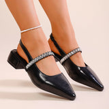 Pointed toe women's single shoes square heel rhinestone back elastic fashion and elegant holiday formal banquet women's shoes