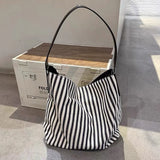 Pbong  Women'S Shoulder Tote Bags Bucket Handbag Trend Canvas Stripe Popular Eco Bag Shopping Designer Woman Large Capacity Armpit Bag