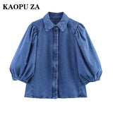 Pbong  Kaopu Spring Summer Fashion Retro Casual Women's Shirt Simple Design Top Button up Cotton Polyester Blend Slim Fit