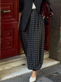 Black-Gray Plaid Lantern Trousers High-Waisted Wide-Leg Spring Streetwear Women Bottoms Fashion Chic Casual Daily Pants