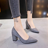 New Women Pumps Flock Sweet Thick High Heels Female Sexy Office Pointed Toe Dress Work Pump Cute Shoes Ladies Footwear