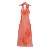 New Women's Fashionable Backless Design V-neck Thin Strap Printed Scarf Decorated Long Dress Elegant Gentle Style Casual