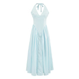 Halter Neck High Waist Fashion Long Dress French Chic A-line Pleat Women Summer Dress New Party Fashion Female Clothes