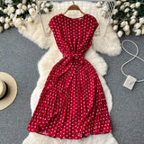 Pbong  Women Dress Y2K Sleeveless Polka Dot Print Pleated Dress with Belt Summer Fashion Lady Streetwear Outfits Vestidos