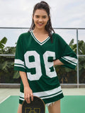 American Hot Selling Women's Jersey T-shirt Casual Loose Fashionable Breathable V-neck Digital Printed Short Sleeve Casual Top