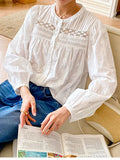 Elegant Pretty  Blouses Shirts Women Tops Floral Whole Piece Embroidery Long Sleeve O Neck Boho 100% Cotton Blouse Shirt Autumn
