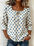 Women's Summer Blouse Square Neck Polka Dot Blouses Blue Polka Dot Chiffon Blouse Casual Tie Front Top Womens For Woman Women