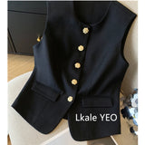 New Ladies Vest Coat 2025 Spring Sleeveless Design Sense Women's Waistcoat Jacket Solid Color High End Short Lady Horse Clip