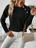 New diagonal shoulder button round neck long sleeved casual knitted sweater