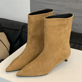 Vintage Pointed Toe Women Ankle Boots Designer Thin Low Heel Shoes Modern Short Botas Autumn Winter Zapatos De Mujer