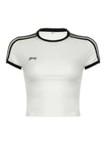 Side Stripe Short Sleeve Bow Cute O Neck Short Sleeve White T-Shirt Women 2000s Preppy Summer Tops