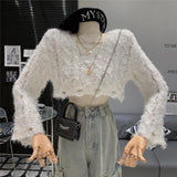 Pbong  Crop Top Pullovers Blue Womens Women Knitted Fashion Oversized Winter Sweaters Casual Ladies Jumpers Korean Style Black Ins
