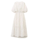 Fashion Hollow Out Embroidery Long Dress 2025 New V-neck Vacation Beach White Women Dress Fashion Chic Summer Female Clothing