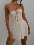 Vintage Strapless Bandage Corset Mini Dress for Women Elegant Sleeveless Off-Shoulder Patchwork Short Party Dresses