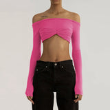 See Through Mesh Crop Top Women Pullovers Strapless Short Knit Cropped Tops Ladies Tee Shirt Sexy Off-shoulder T-shirt