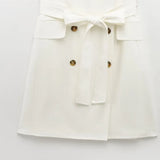 Fashion Simple Slim Fit Blended Short Dress Elegant Solid Color Lapel Summer Dress With Belt Dresses Bouble Breasted Dress