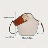 Pbong  Elegant White Pebbled Bucket Bag with Brown Accents, Convertible Crossbody or Top Handle Shoulder Bag for Women Daily Casual