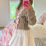 Pbong  Sweet Ribbon Criss-Cross Tie Up Sweater Girly Coquette Cable Knitted Pullovers Women Autumn Vintage Y2k Knitwear Jumpers Tops