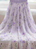 Purple Floral Chiffon Long Skirt Women High Waist Sweet Vintage Elegant Skirts Korean Casual Summer Soft Retro Long Skirts