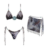 3Pcs Mirco Bikini Mini Skirt Women Sexy Swimsuit Push Up Swimwear Female Bandeau Biquini Turquoise Bathing Suit Beachwear Outfit