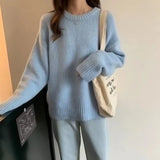 Simple Lazy American Vintage Office Lady O Neck Pullovers Autumn Winter All Match Base Jumpers Punk Y2k Aethetic Women Clothes